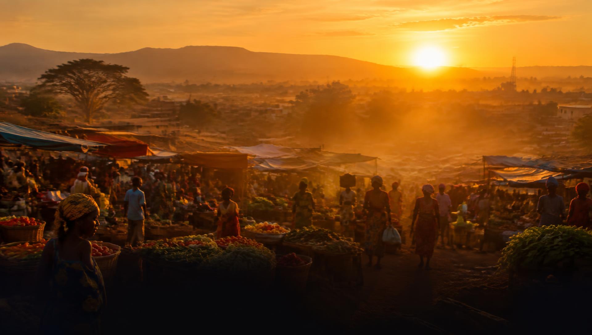 Sunrise over an African market